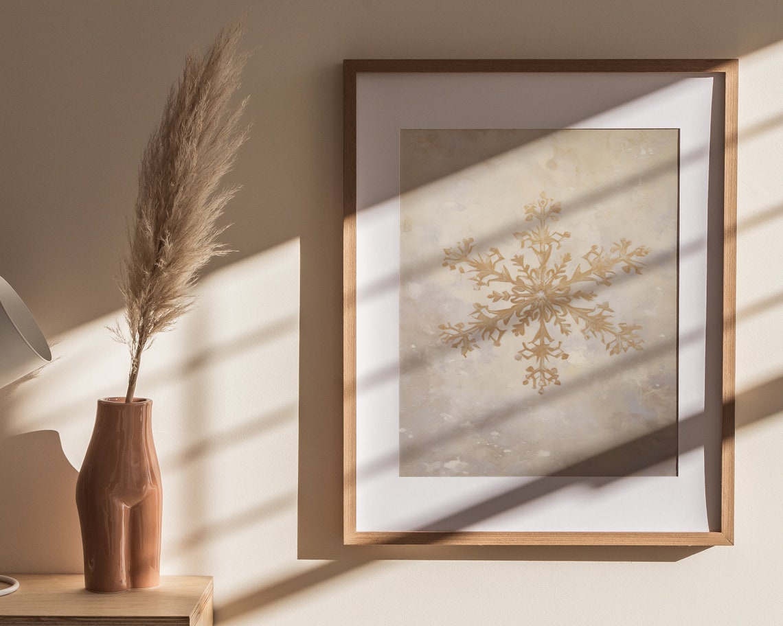Gold Snowflake Neutral Beige Winter Christmas Holiday Poster - Image 4
