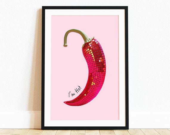 Red Disco Ball Chilli Pepper Prints Im Hot Chilli Prints Chilli Poster Trendy Food Poster Chiles Aesthetic Posters Kitchen Posters