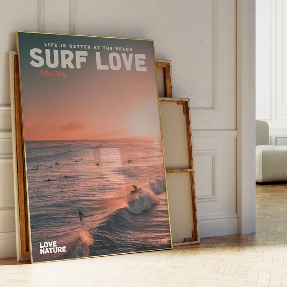 Surf Prints Surfing At Sunset Surf Love Movie Poster And Magazine Cover Style Print Wave Prints Surfer Posters Surfer Gift Wave Wall Art