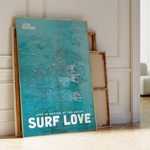 Aerial Surf Prints Surf Love Movie Poster And Magazine Cover Style Print Coastal Print Surfer Posters Surfer Gift Beach Print Sea Scape