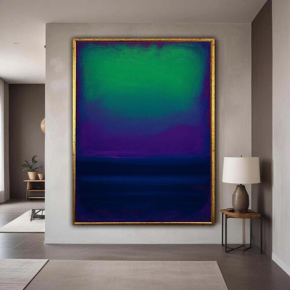 Mark Rothko Inspired Abstract Canvas Wall Art Modern Color Field Painting Green Purple Blue Gradient Contemporary Gift Home Decor
