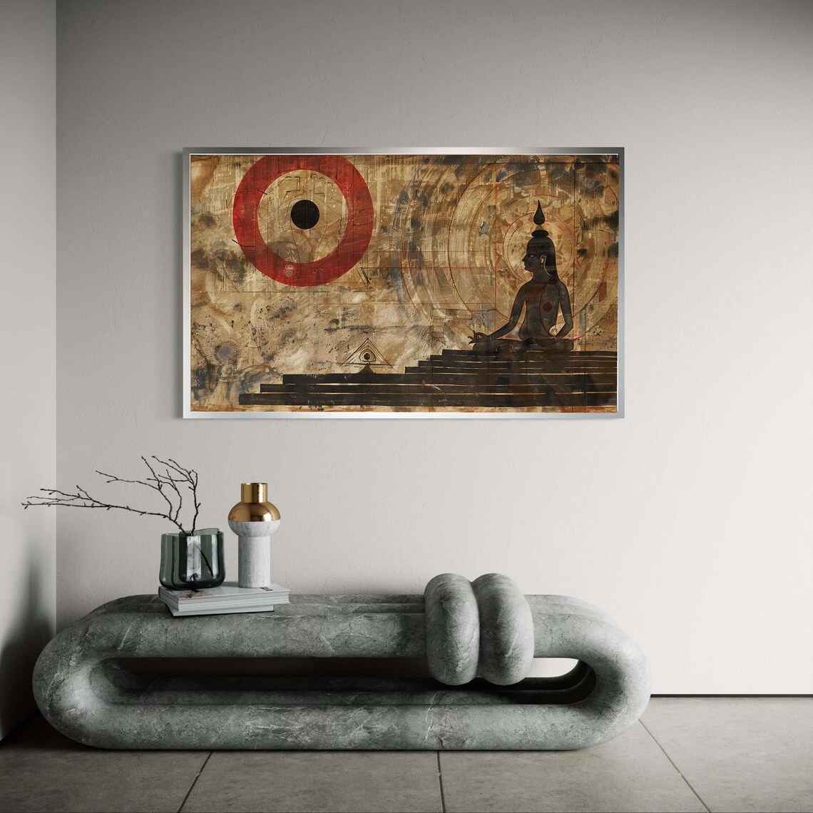 Meditating Buddha Ancient Manuscript Art Print