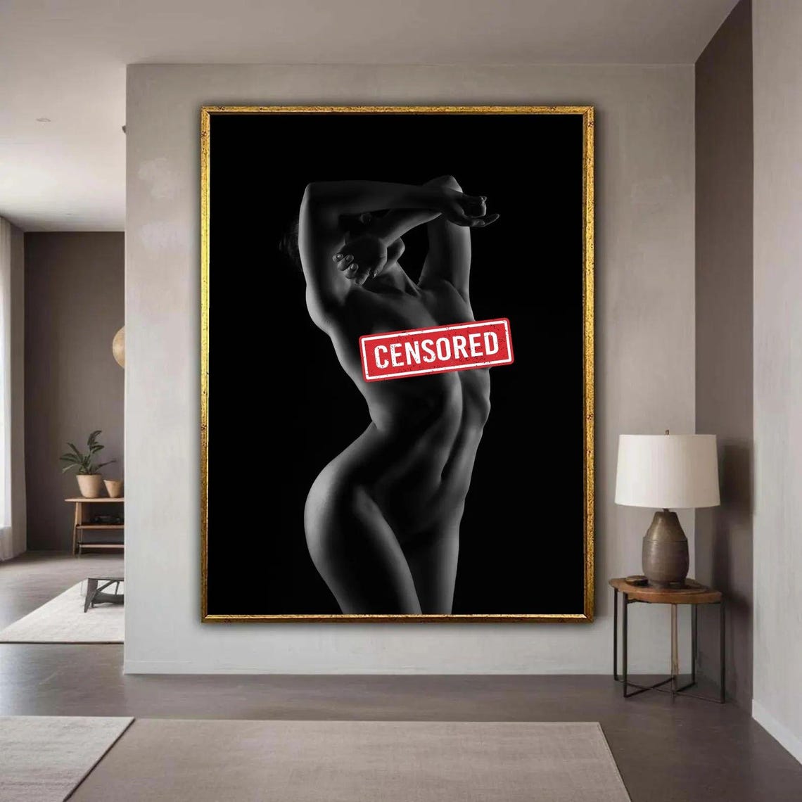 Elegant Nude Silhouette Black Background Fine Body Art Poster