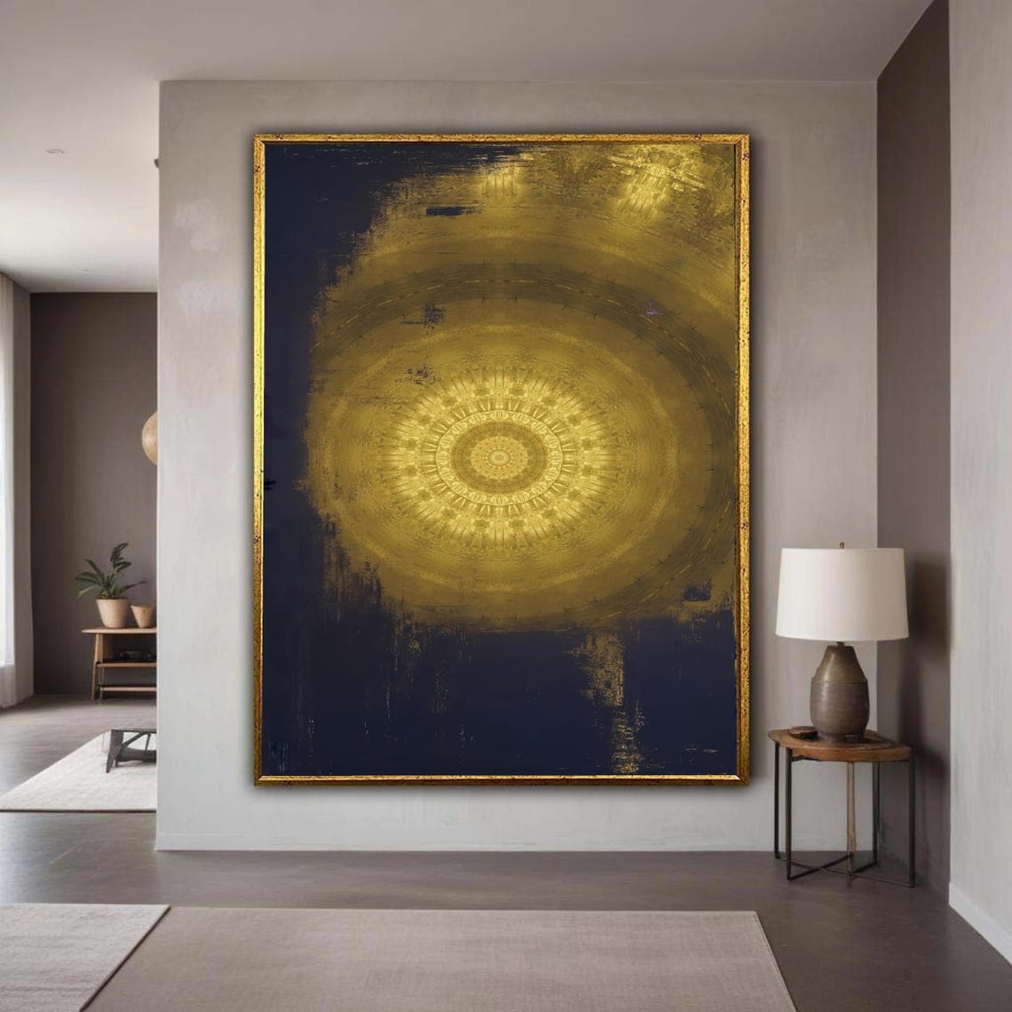 Golden Mandala Canvas Wall Art Abstract Circular Design Modern Home Decoration Geometric Spiritual Ready To Gift Decor