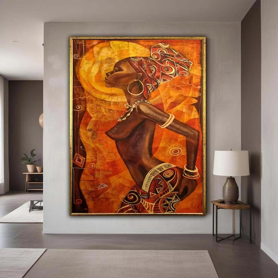African Woman Vibrant Orange Tribal Portrait Painting Poster