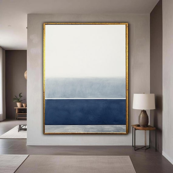 Abstract Blue Layers Canvas Wall Art Minimalist Color Block Painting Modern Home Decor Mark Rothko Inspired Gift