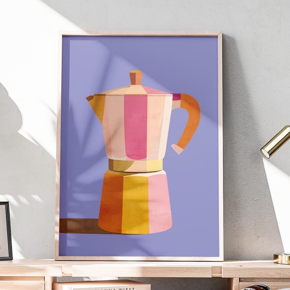 Kitchen Retro Poster Wall Art Colorful Vintage Coffee Pot Pastel Decorative Illustration Abstract Modern Prints Dining Room Cafe Bar