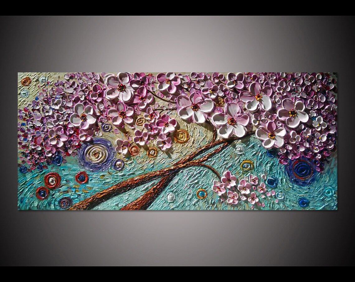 Abstract Cherry Blossom Oil Painting, Impasto Art