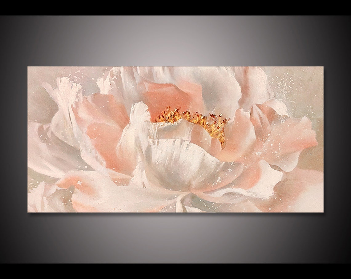Blush Pink Peony Flower Close Up Panoramic Floral Art Poster - Image 2