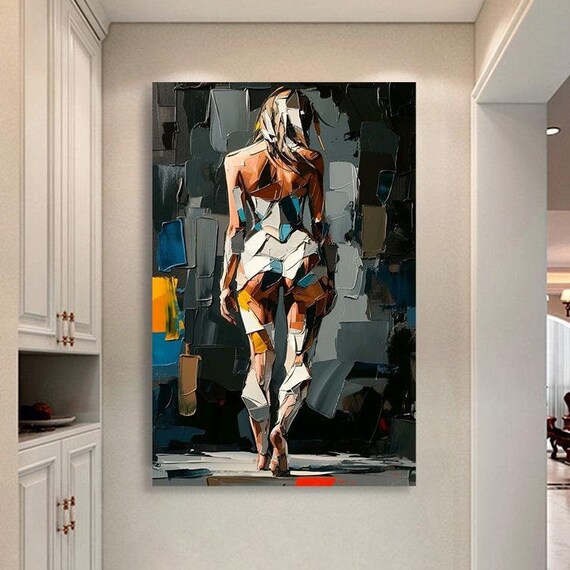 Abstract Woman Walking Away Geometric Cubist Brushstroke Modern Art Poster