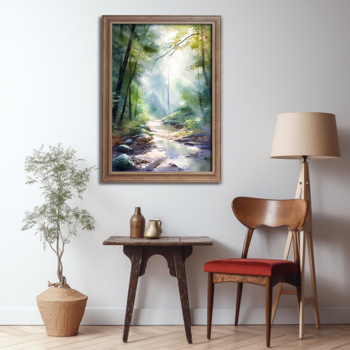 Forest Stream Watercolor Landscape Wall Art Print - Image 3