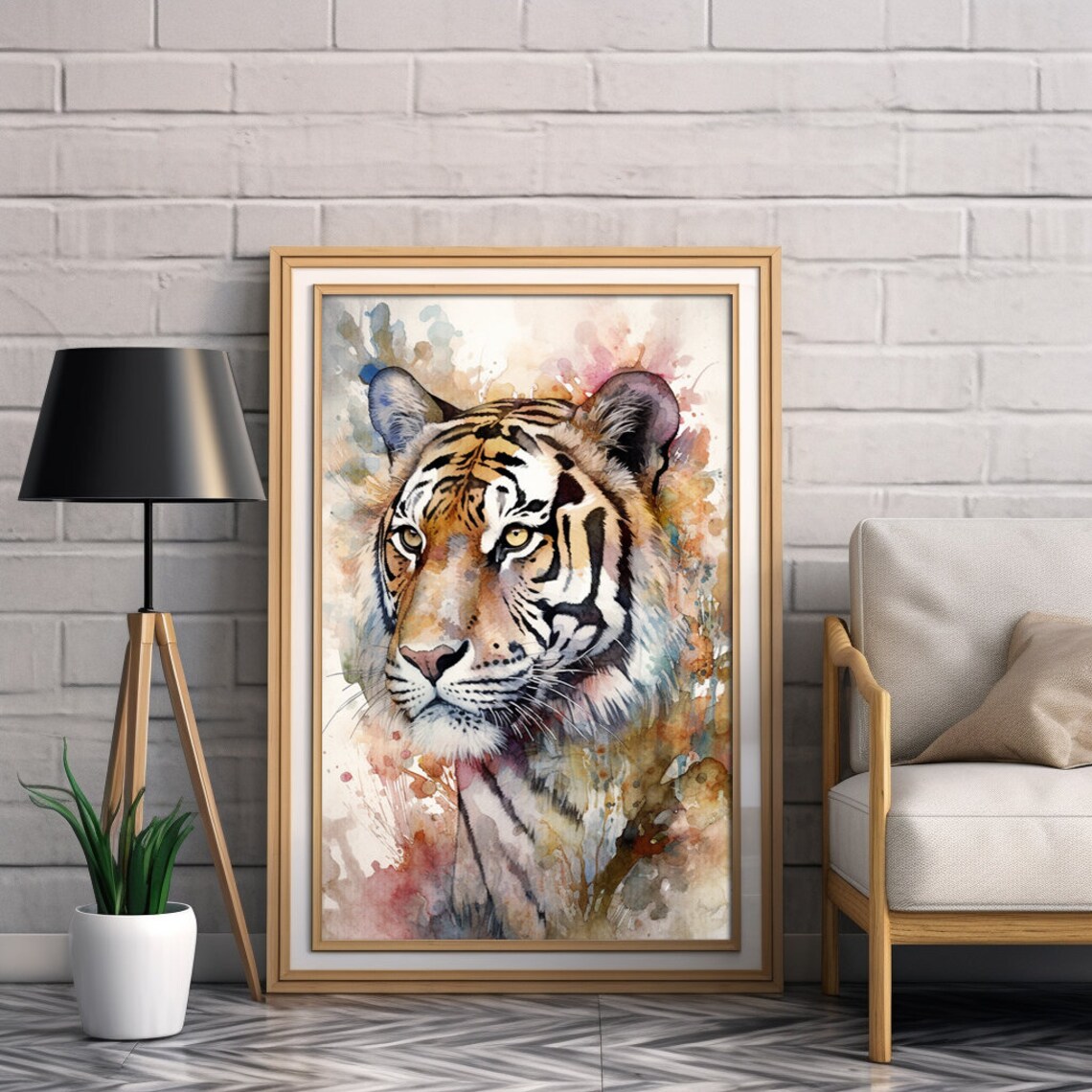 Tiger Head Watercolor Portrait Wildlife Big Cat Painting Poster - Image 2