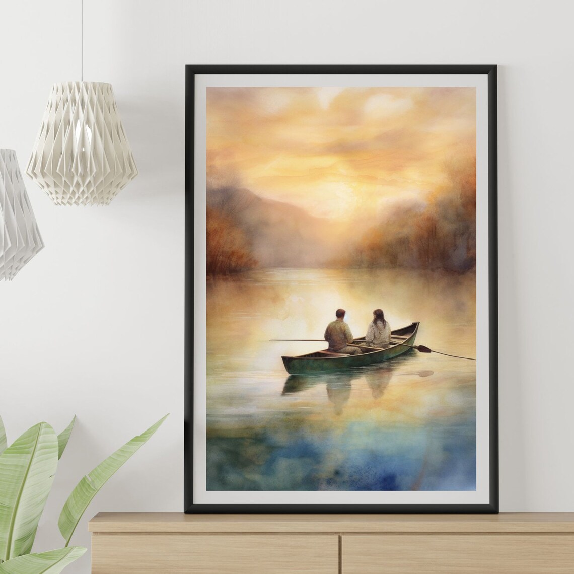 Rustic Rowboat Watercolor Art Print, Lake Cabin