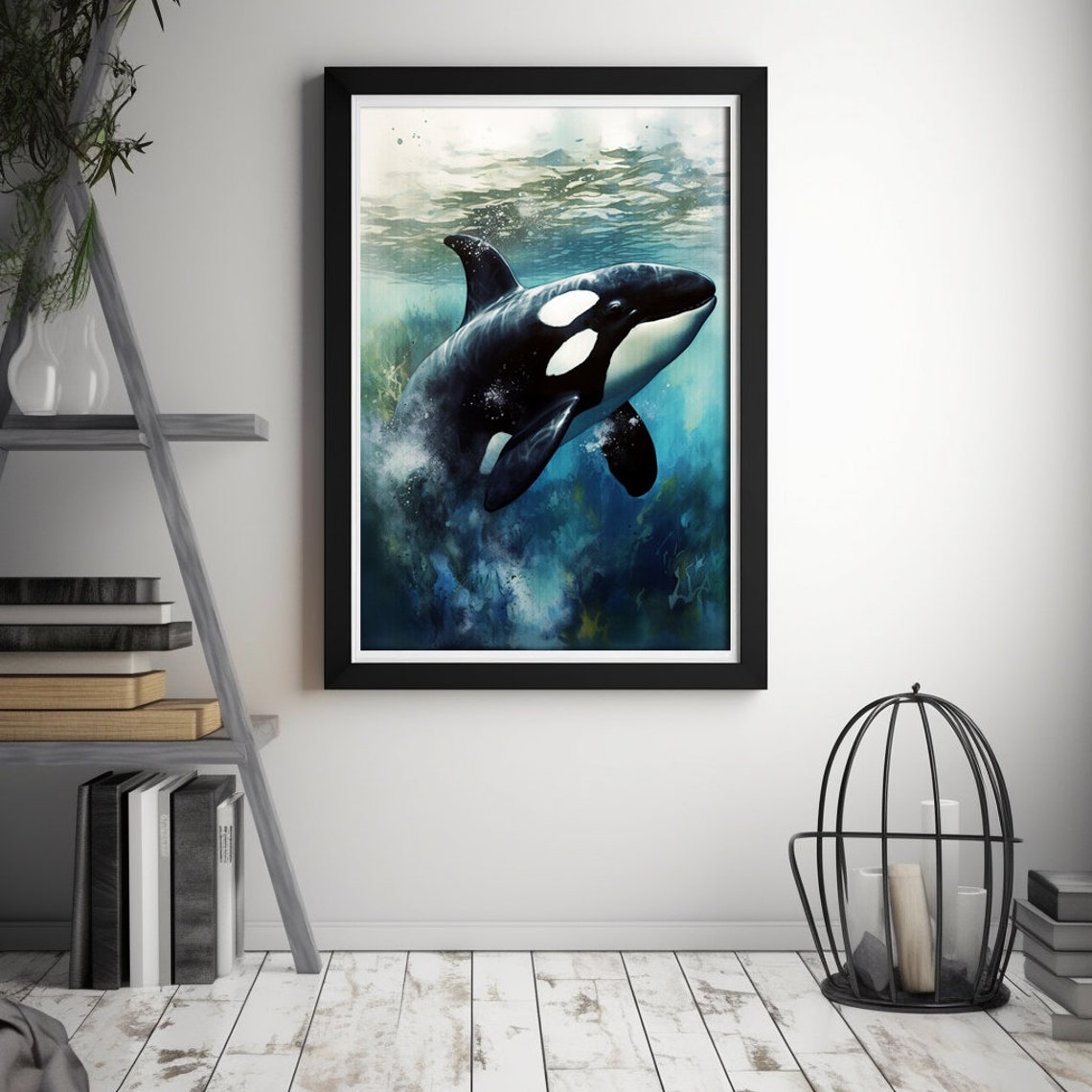 Orca Killer Whale Underwater Ocean Watercolor Wildlife Poster - Image 2
