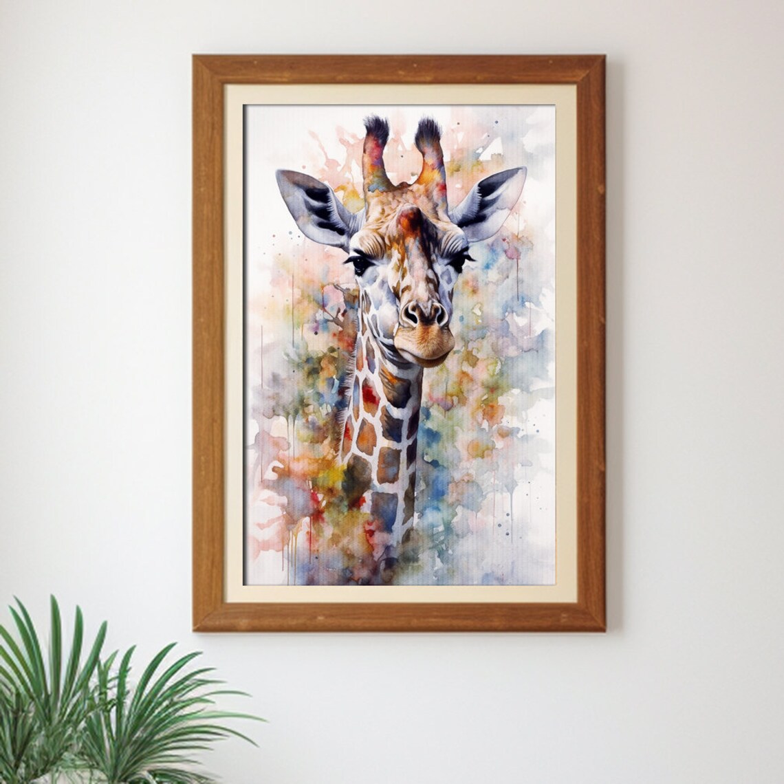 Giraffe Head Portrait Watercolor Safari Wildlife Painting Poster - Image 3