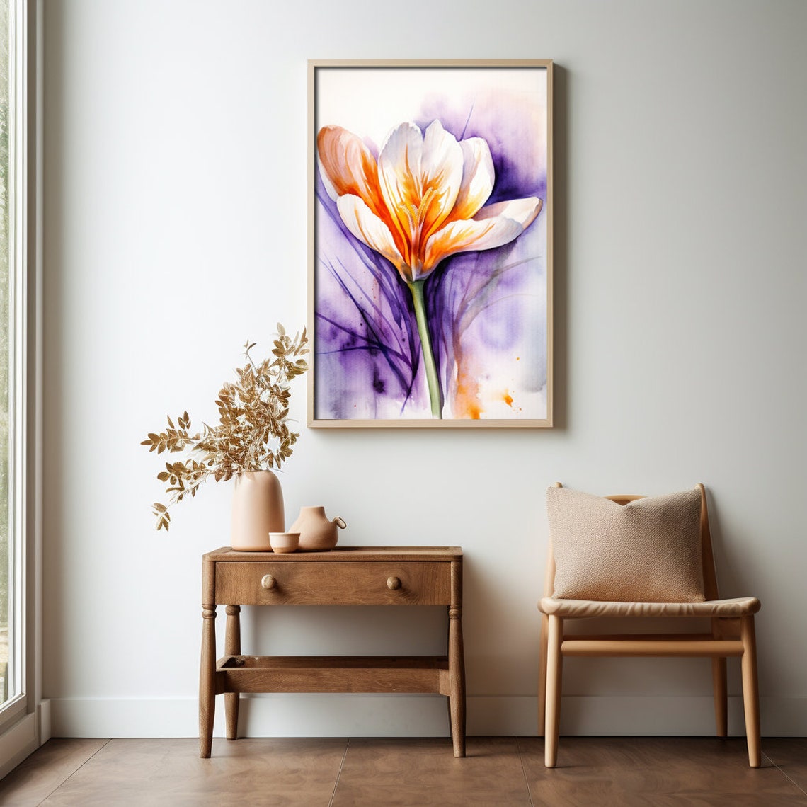 White Crocus Flower Watercolor Spring Bloom Botanical Poster - Image 4