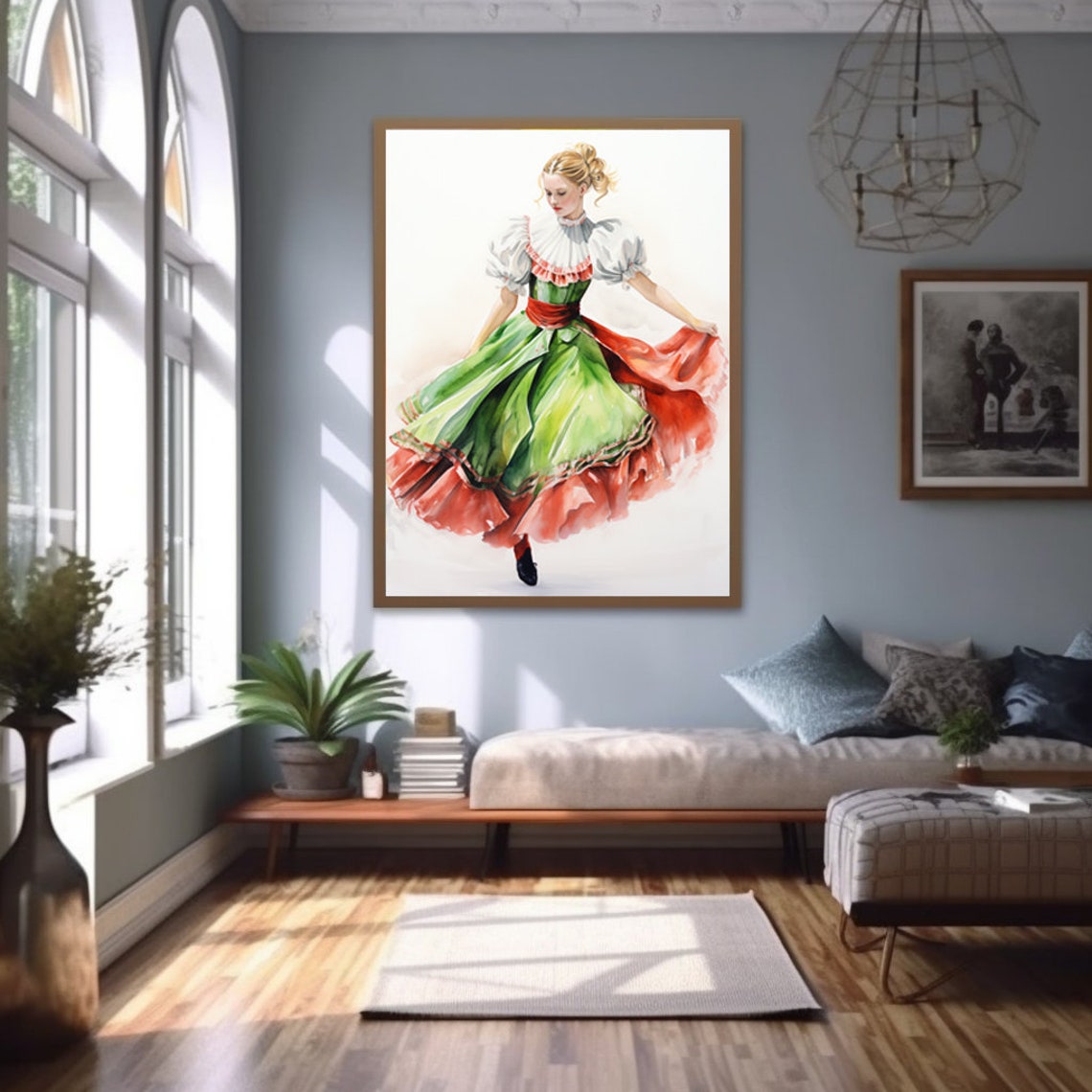 German Folk Dancer Watercolor Traditional Dirndl Dance Poster - Image 3