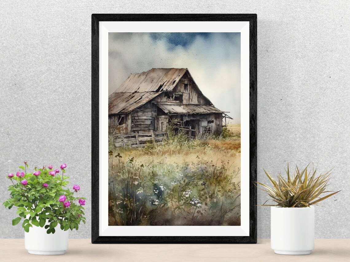 Old Barn Watercolor Art Print, Rustic Farmhouse - Image 4