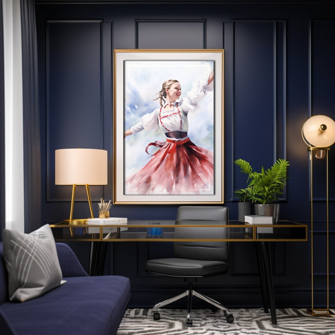 Austrian Folk Dance Girl Watercolor Traditional Costume Poster - Image 2