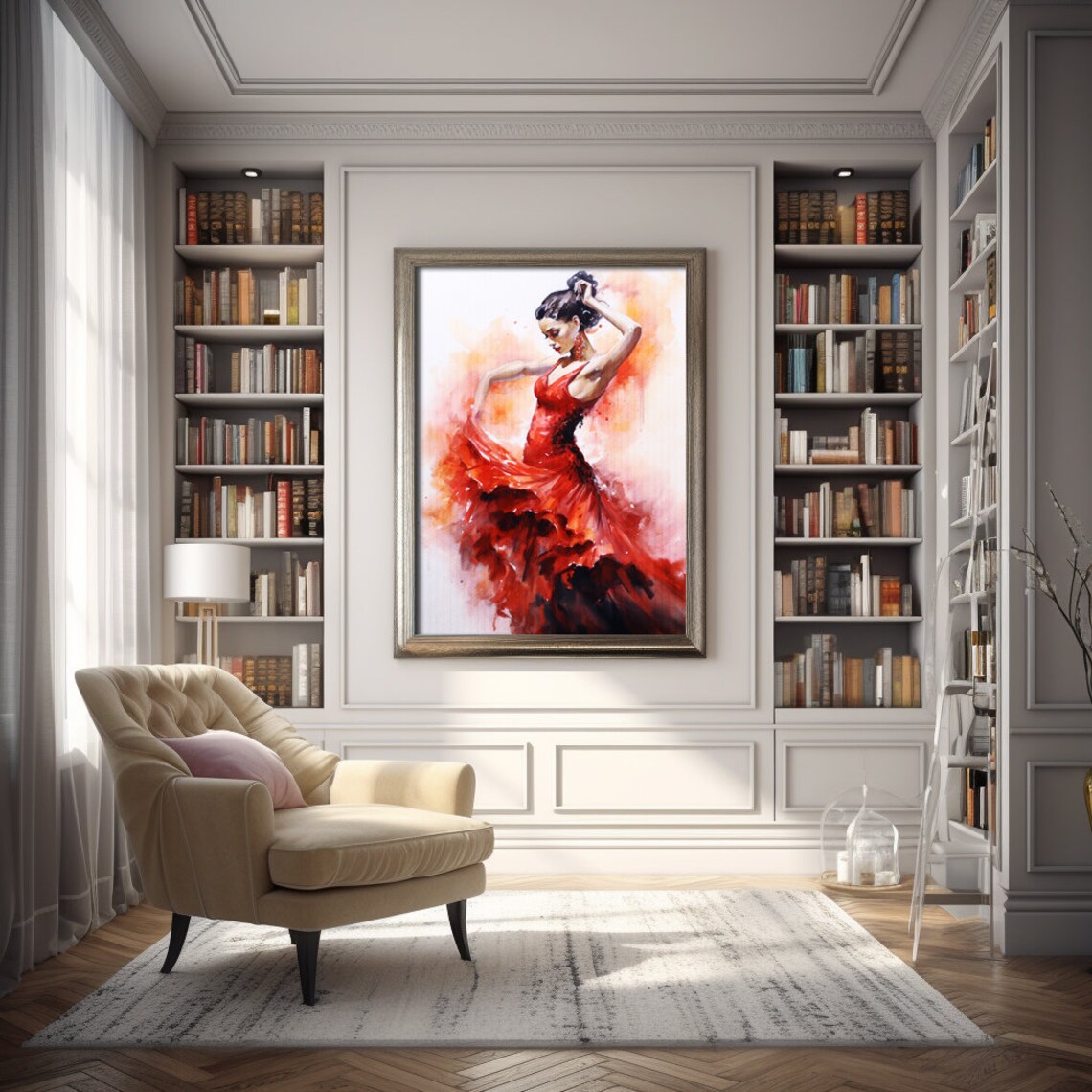 Spanish Flamenco Dancer Watercolor Red Dress Dance Painting Poster - Image 4