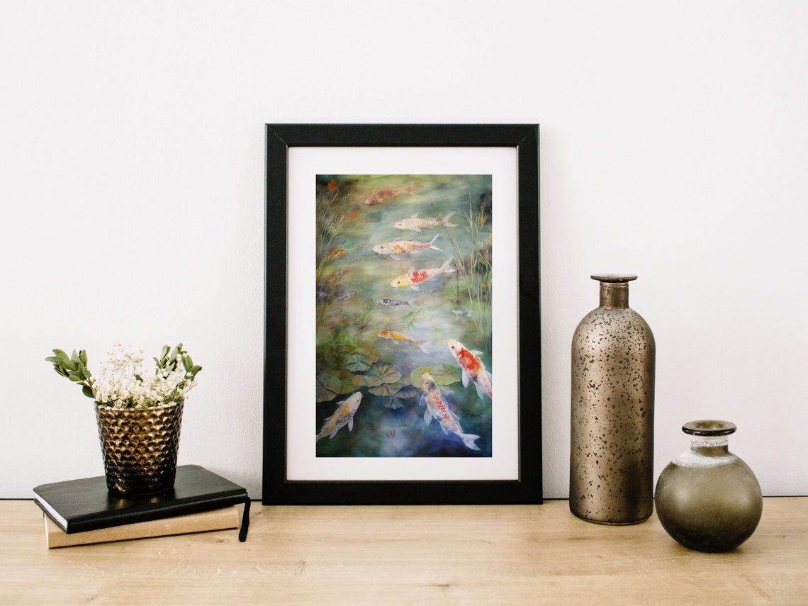 Koi Fish Watercolor Painting Zen Wall Art Koi Fish Wall Decor Japanese Watercolor Art Pond Watercolor Art Koi Fish Art Print Yoga Art - Image 4