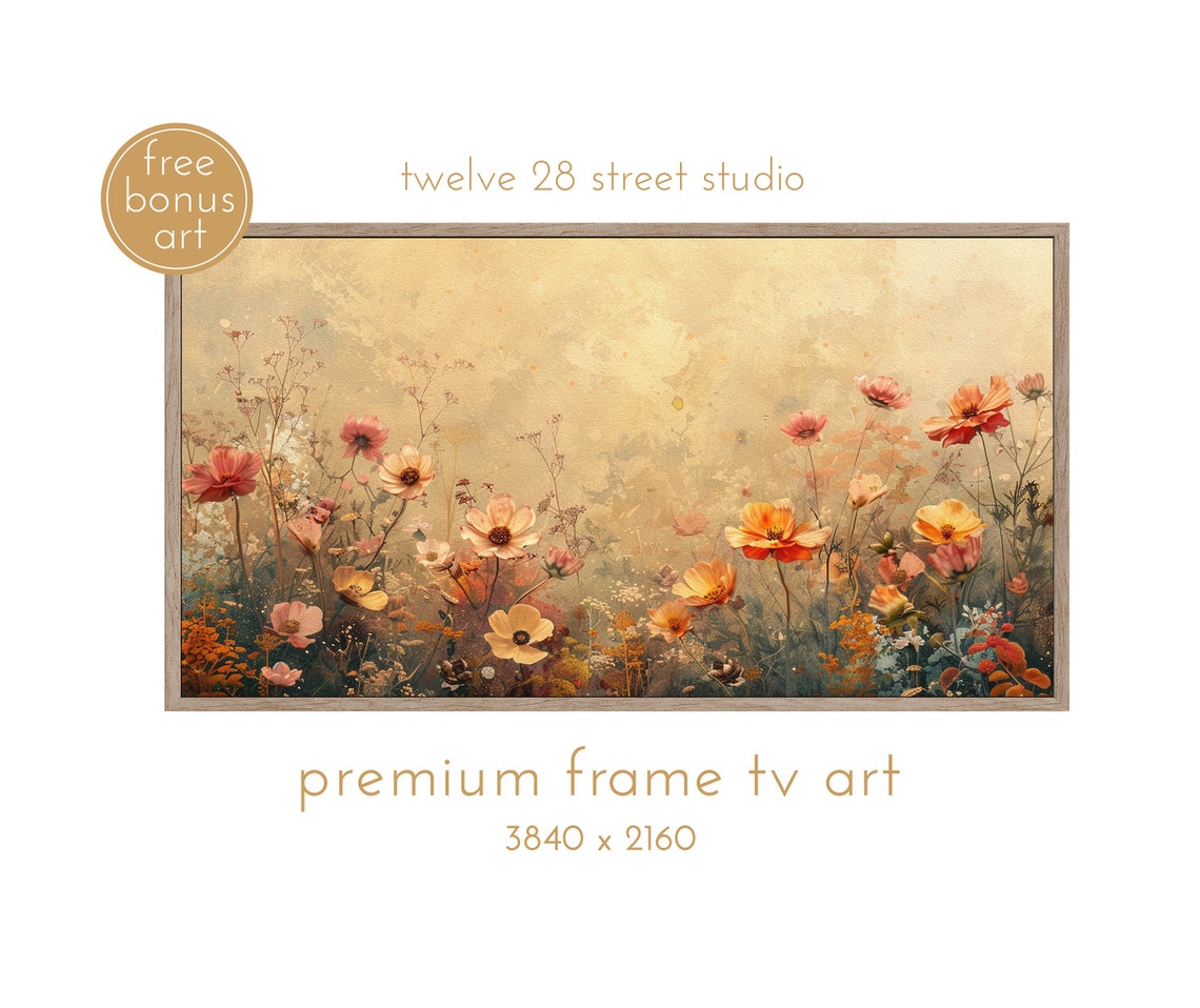 Golden Wildflower Meadow Vintage Cosmos Poppies Frame TV Floral Poster