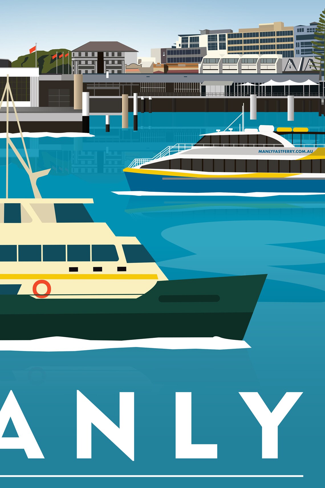Manly Wharf Australia Vintage Travel Poster Art Print - Image 3