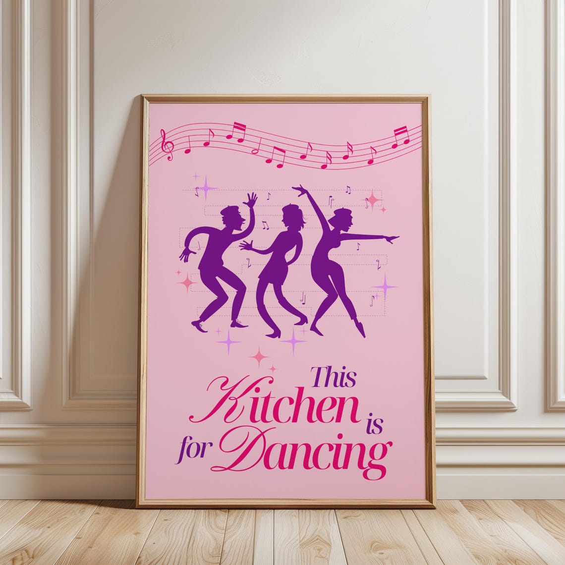 This Kitchen Is for Dancing Poster Pink Retro Music Kitchen Decor Art