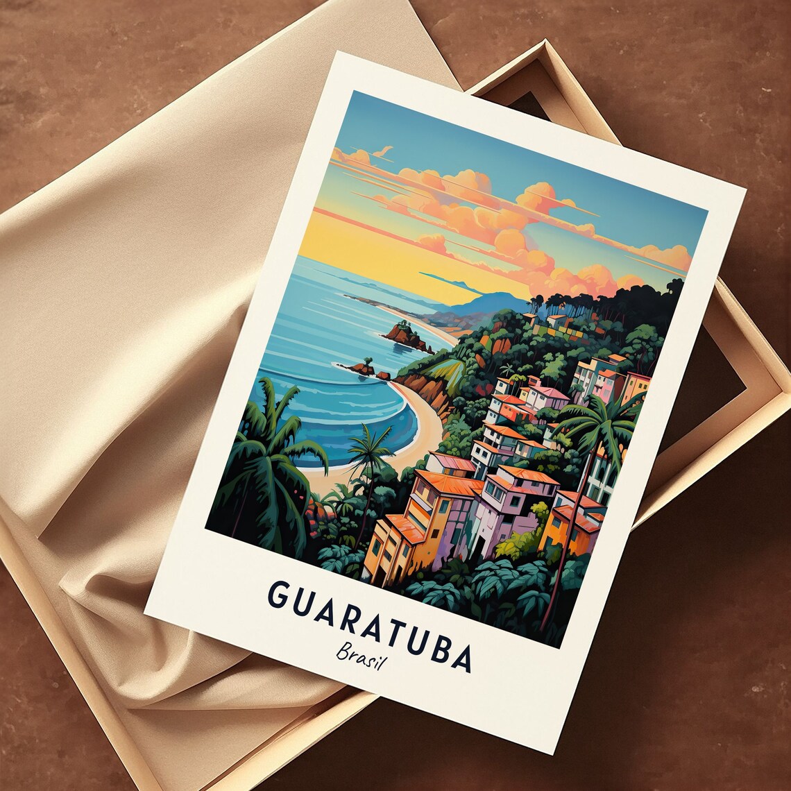 Guaratuba Brazil Evening Sunset Coastal Hillside Town Travel Poster - Image 3
