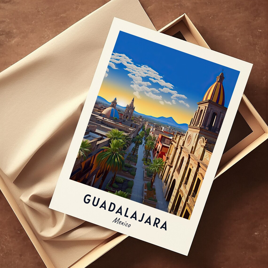 Guadalajara Mexico Cathedral Towers Plaza Golden Hour Poster - Image 3