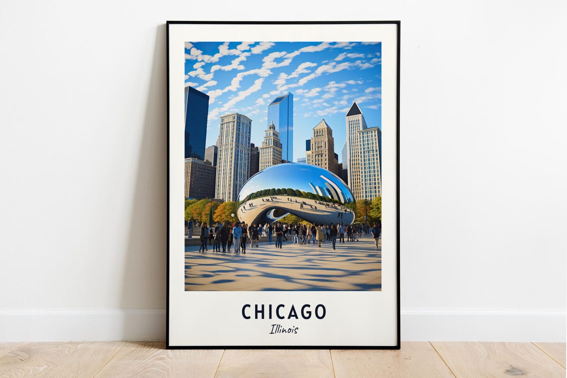 Chicago Illinois Cloud Gate Bean Millennium Park Travel Poster