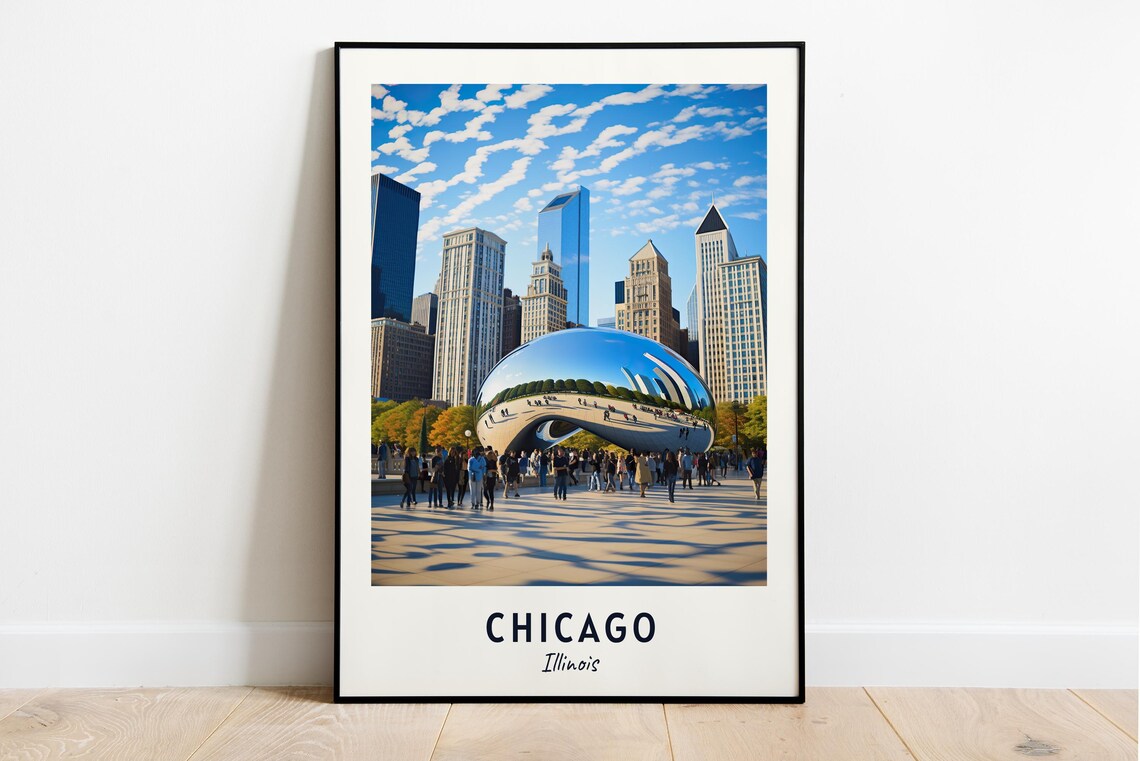 Chicago Travel Print Wall Art Chicago Illinois City Print Chicago Travel Gift Chicago City Poster Travel Gift