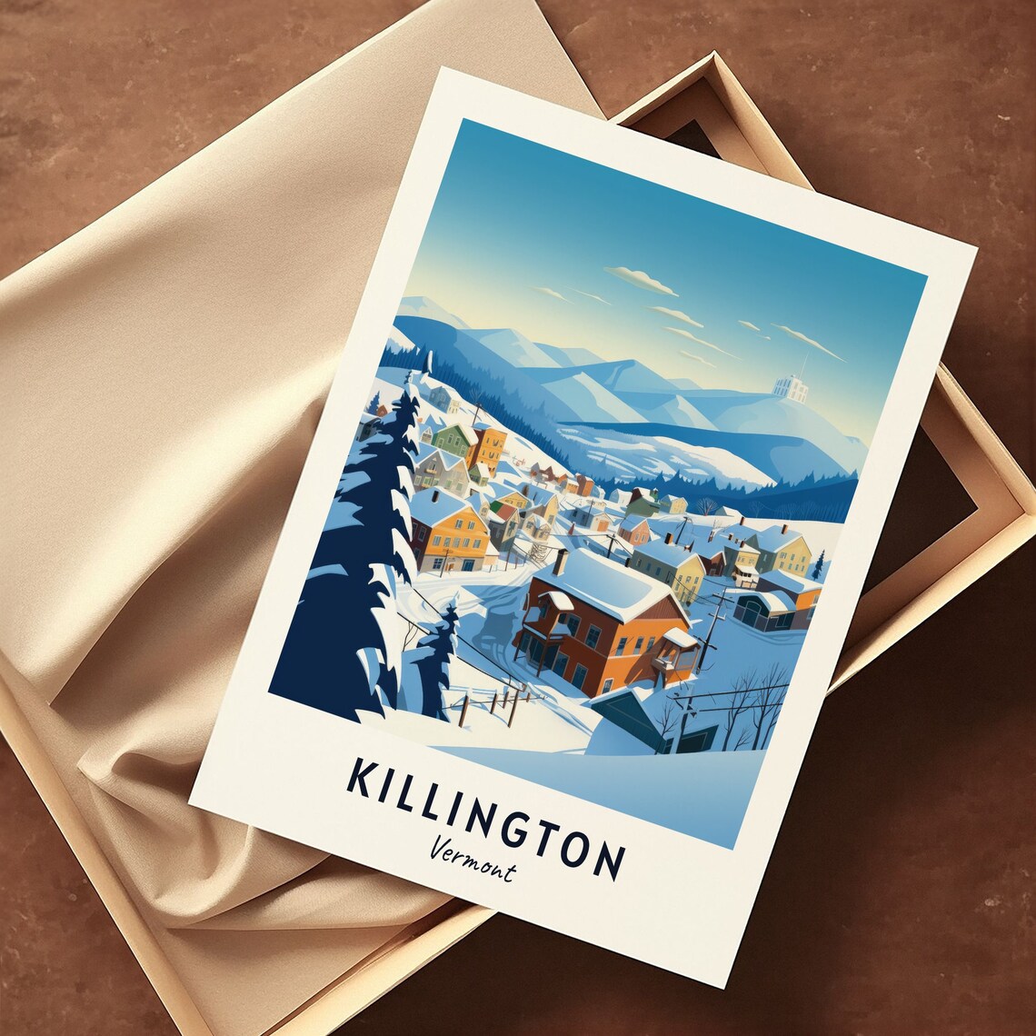 Killington Vermont Snow Covered Ski Town Valley Panorama Poster - Image 3