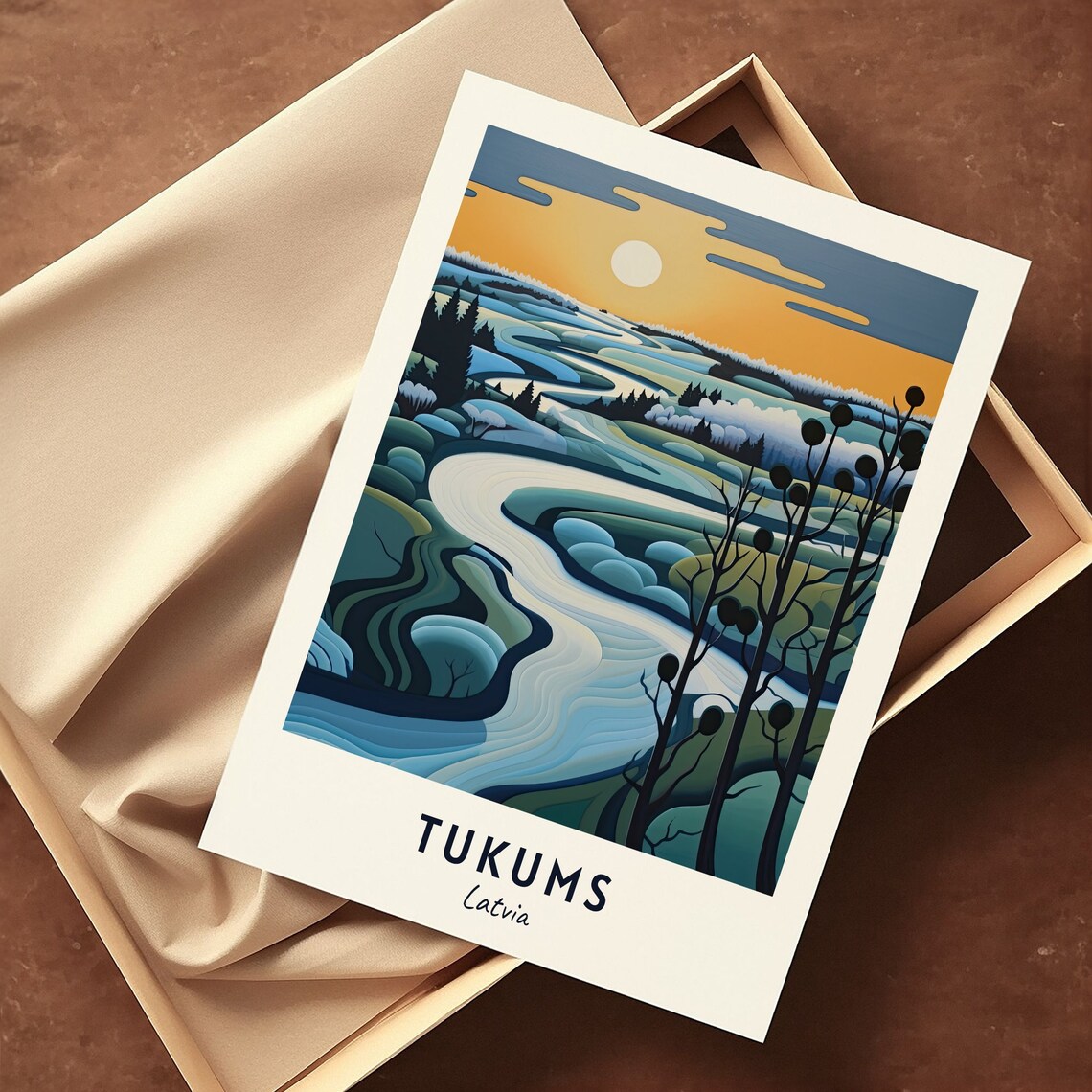 Tukums Latvia Winding Winter River Valley At Sunset Travel Poster - Image 3