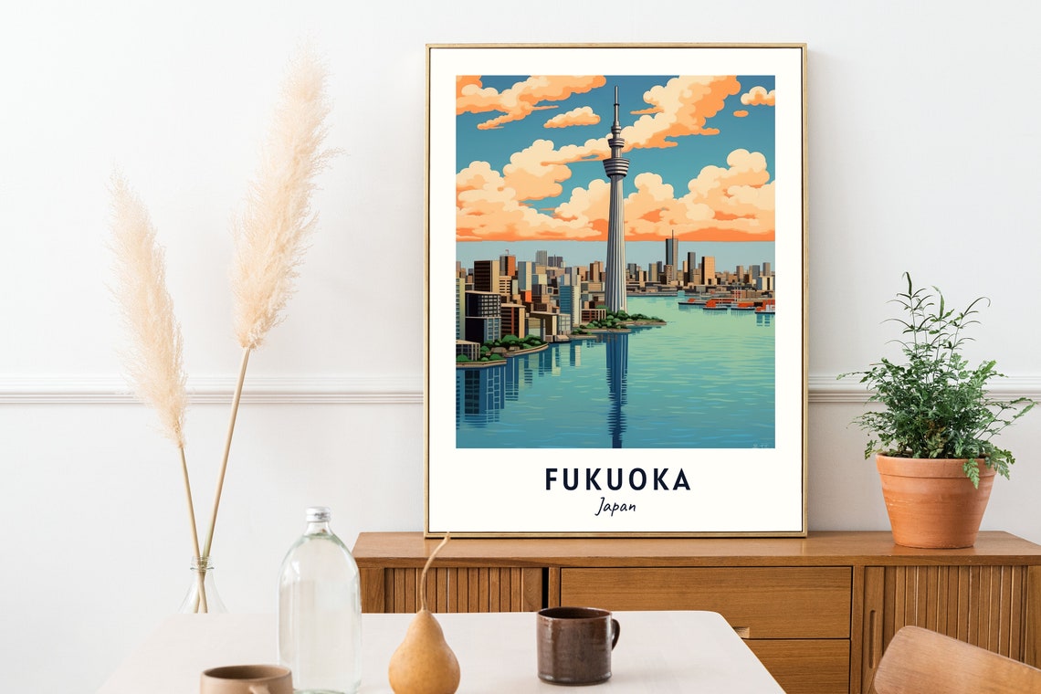 Fukuoka Tower Travel Print Wall Art Fukuoka Japan City Print Fukuoka Tower Travel Gift Fukuoka Tower Poster Wall Art - Image 2