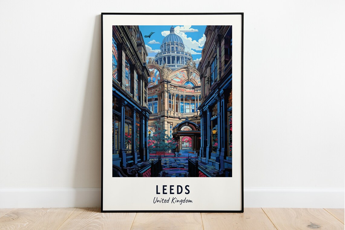 Leeds United Kingdom Victorian Glass Arcade Interior Travel Poster