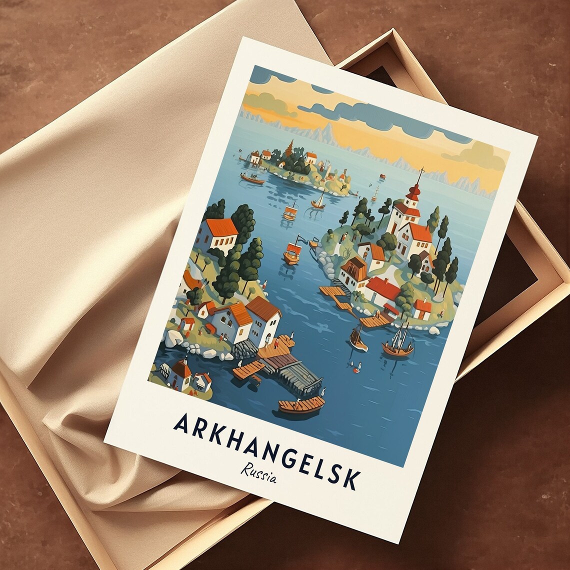 Arkhangelsk Russia Island Village Boats Harbor Travel Poster - Image 3