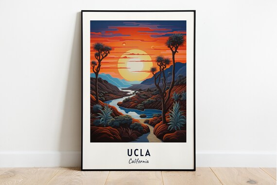 UCLA California Desert Sunset Joshua Trees River Canyon Travel Poster