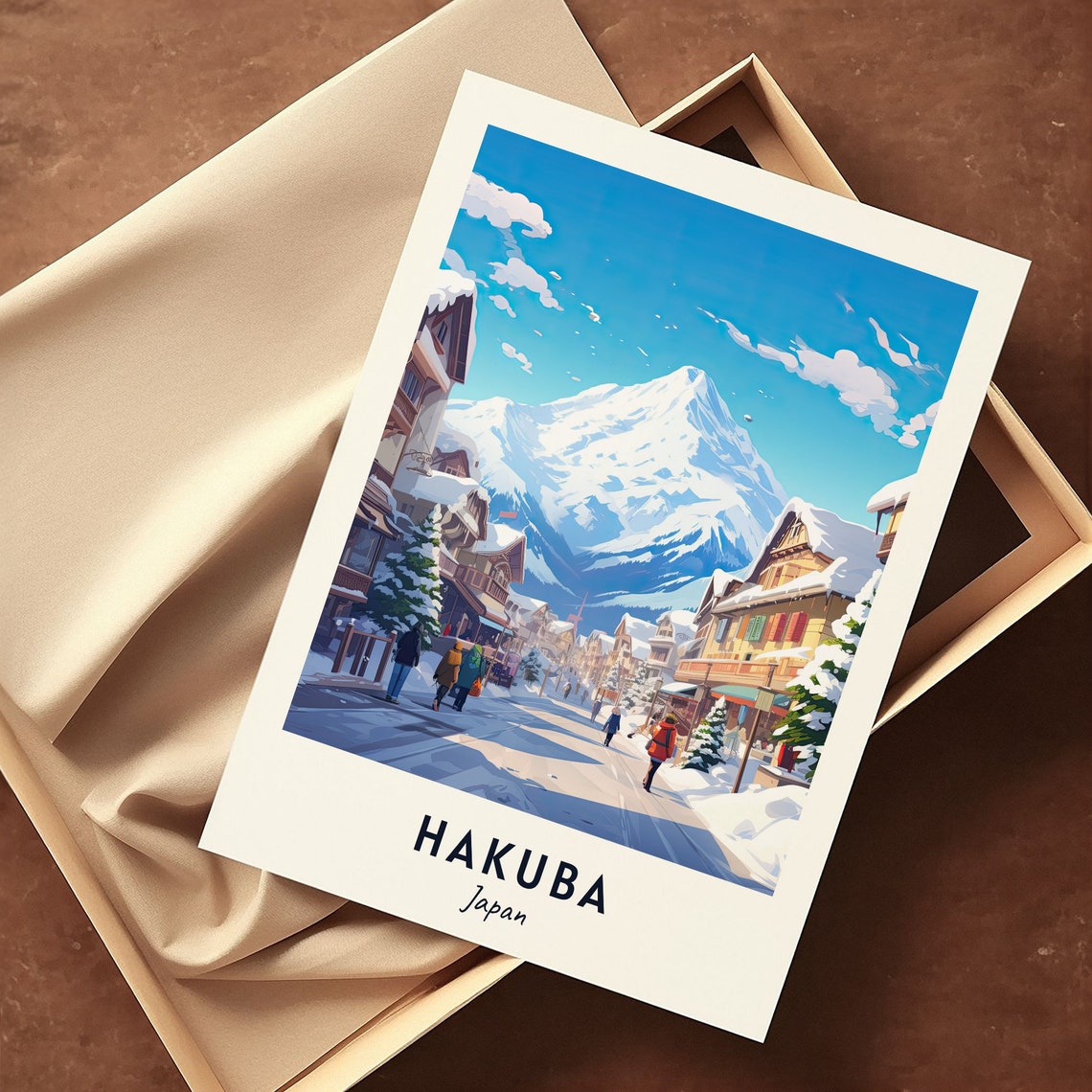 Hakuba Japan Snowy Village Street Towering Alpine Peak Poster - Image 3