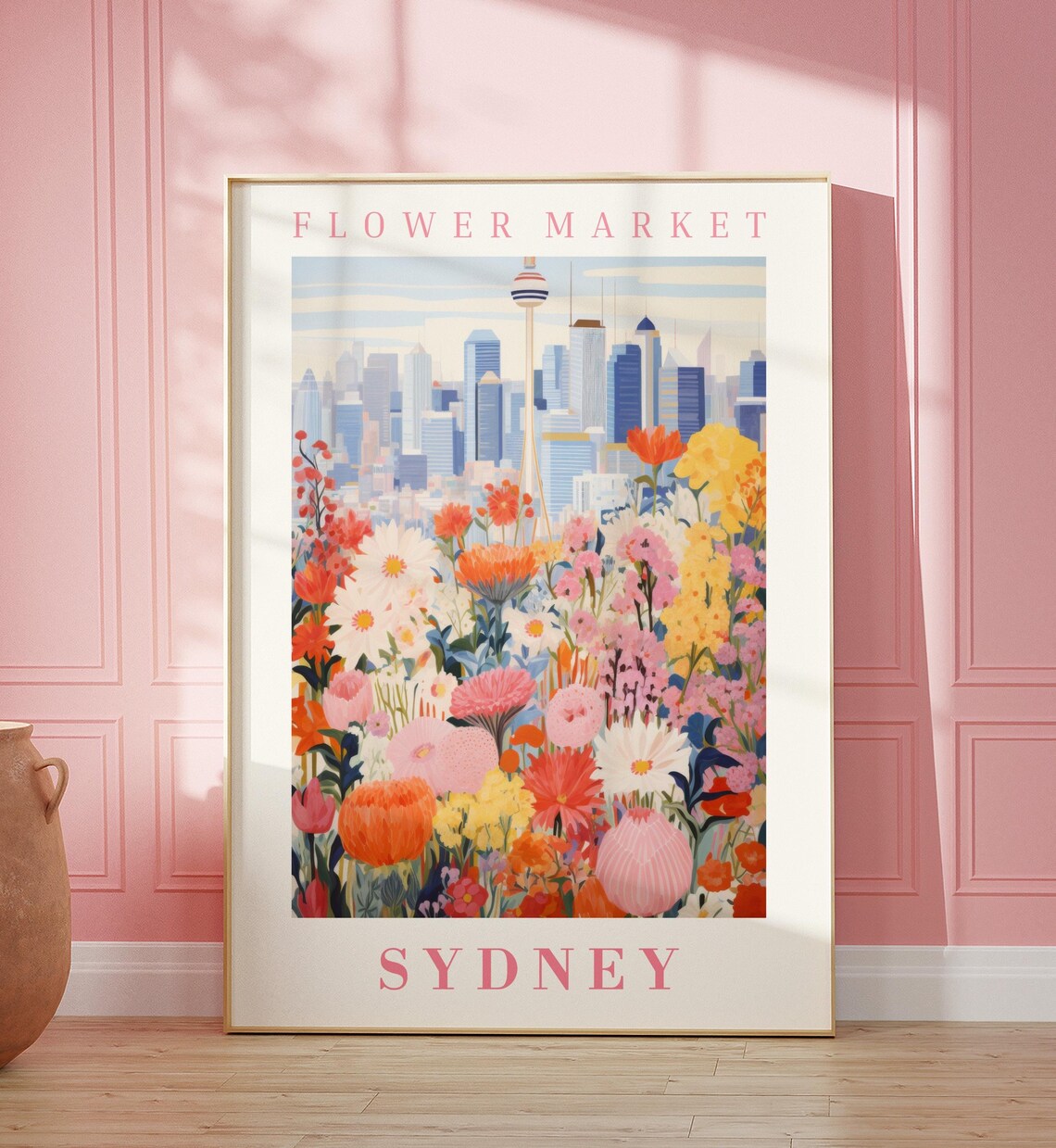 Sydney Flower Market Skyline Sky Tower Wildflower Cityscape Poster