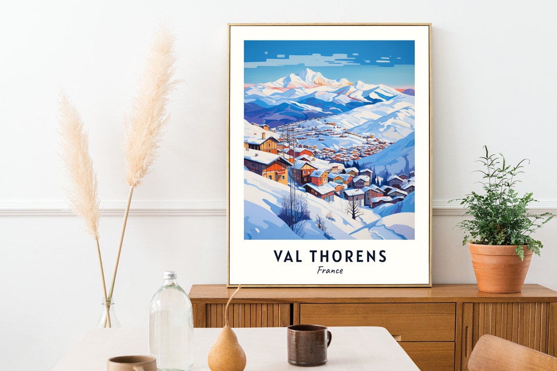 Val Thorens France Snowy Ski Village Blue Hour Peaks Scene Poster - Image 2