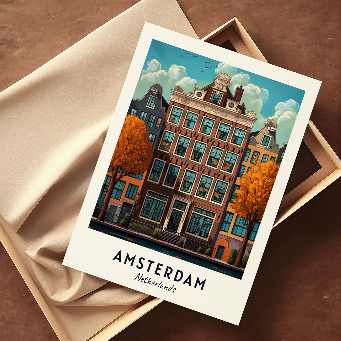 Amsterdam Netherlands Historic Canal Houses Gables Travel Poster - Image 3