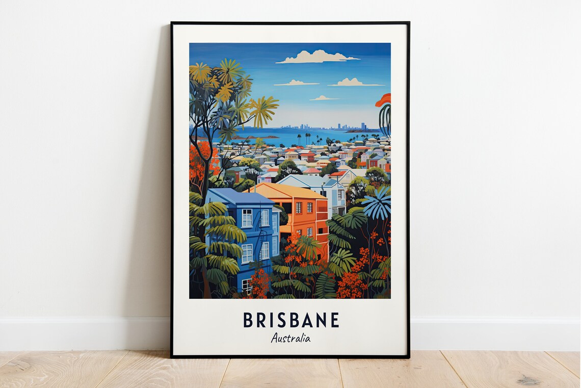 Brisbane Australia Travel Poster, City Wall Art Print