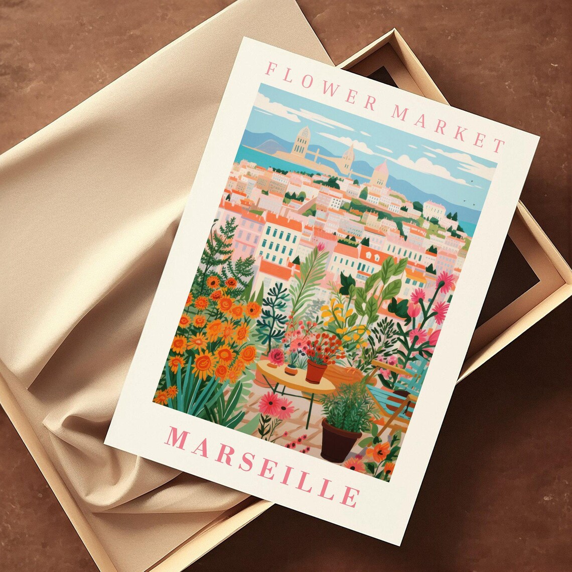 Marseille Flower Market Poster Wall Decor France Floral Illustration Botanical Gallery Wall Art Gift For Friend Travel Poster Modern - Image 2
