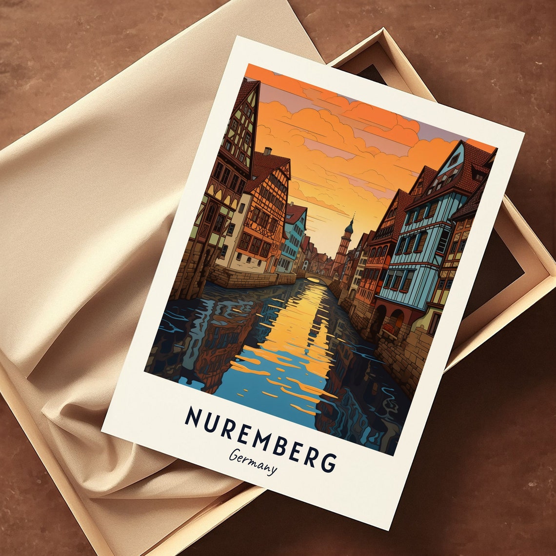 Nuremberg Germany Sunset Canal Half Timbered Travel Poster Home Decor - Image 3
