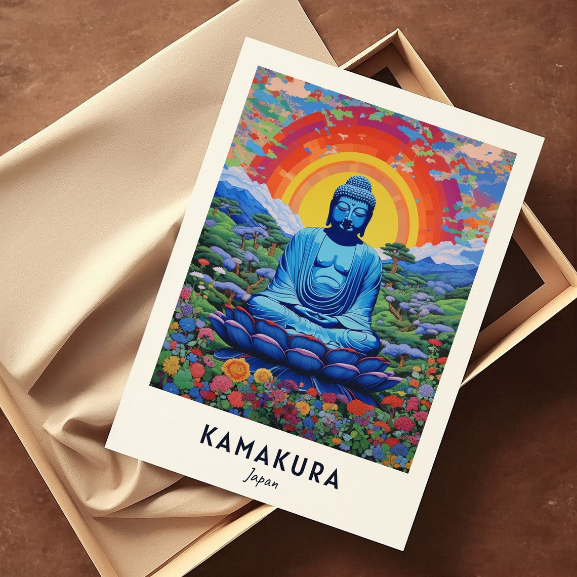 Colorful Psychedelic Great Buddha Statue of Kamakura Japan Poster - Image 3
