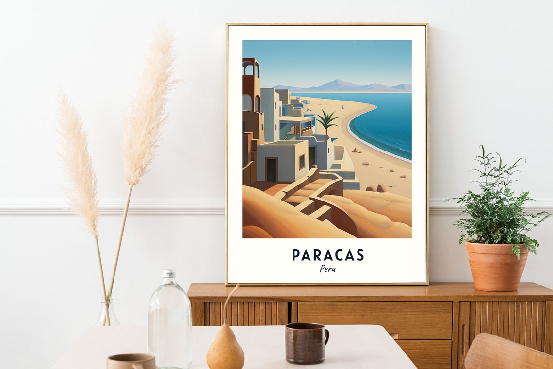 Paracas Sandy Beach Dunes Calm Bay Peru Coastal Travel Poster - Image 2