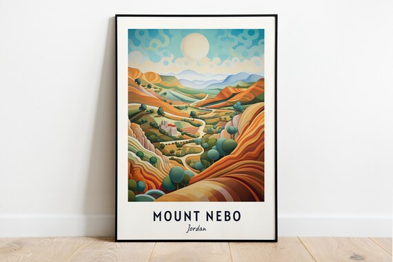 Mount Nebo Jordan Colorful Striped Valley Landscape Travel Poster
