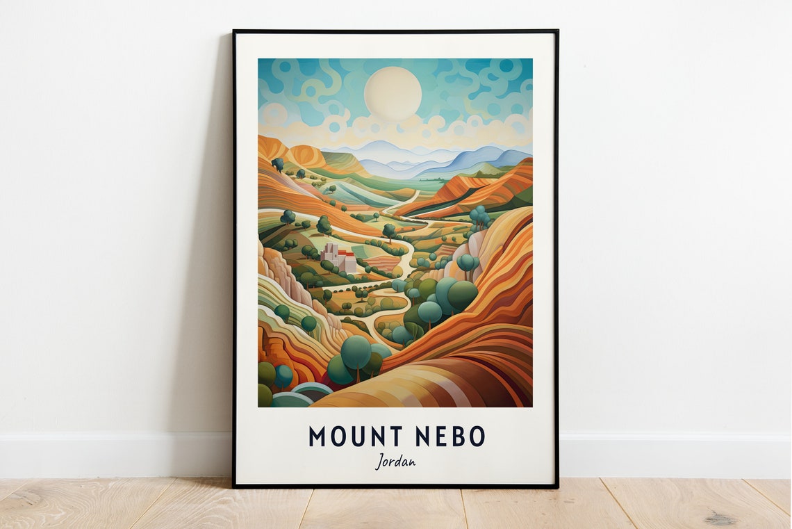 Mount Nebo Jordan Colorful Striped Valley Landscape Travel Poster