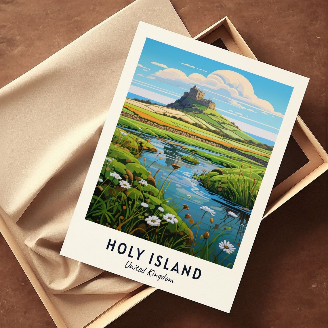 Holy Island United Kingdom Castle Hill Over Green Marshes Poster - Image 3